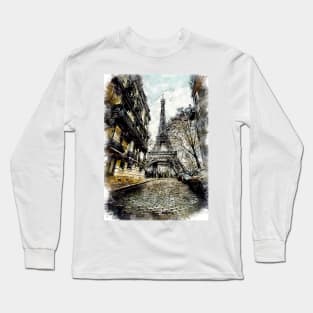 Paris City Streets Travel Poster Series watercolor ink edition 04 Long Sleeve T-Shirt